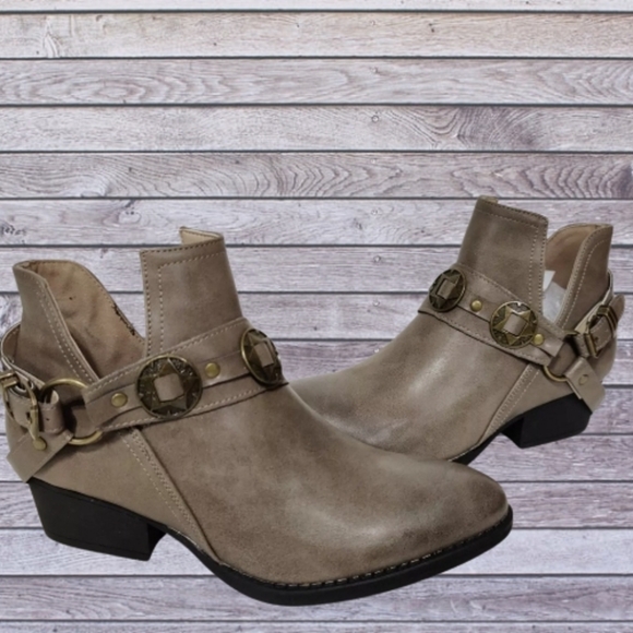 Shoes - Women's Taupe Ankle Boots with Buckle Detail
